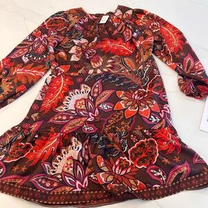 LOFT Dress with Red and Brown Floral Design